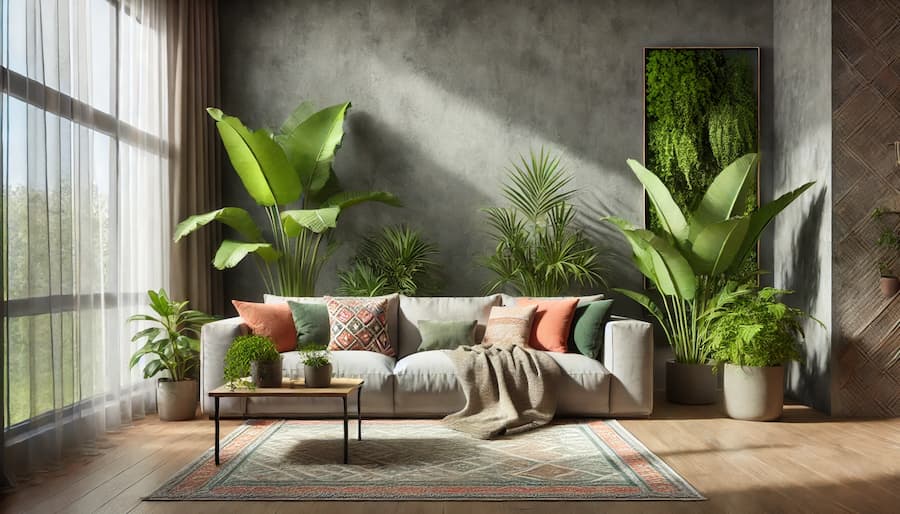 Plantele pot schimba complet atmosfera dintr-un living gri